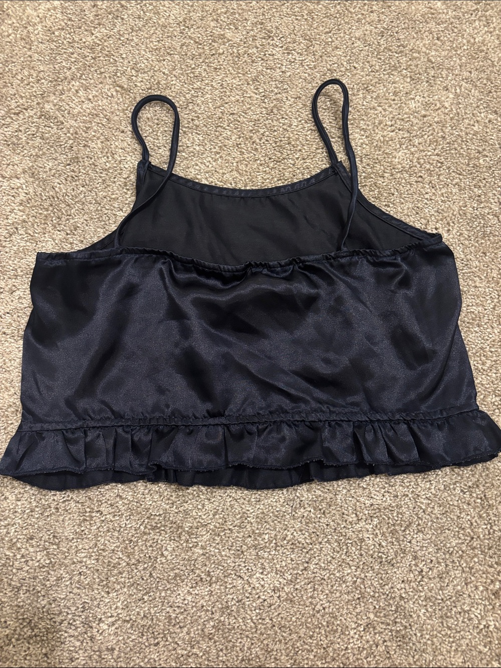 Navy Satin Ruffle Cami & Short Pajama Set - Picture 3 of 7